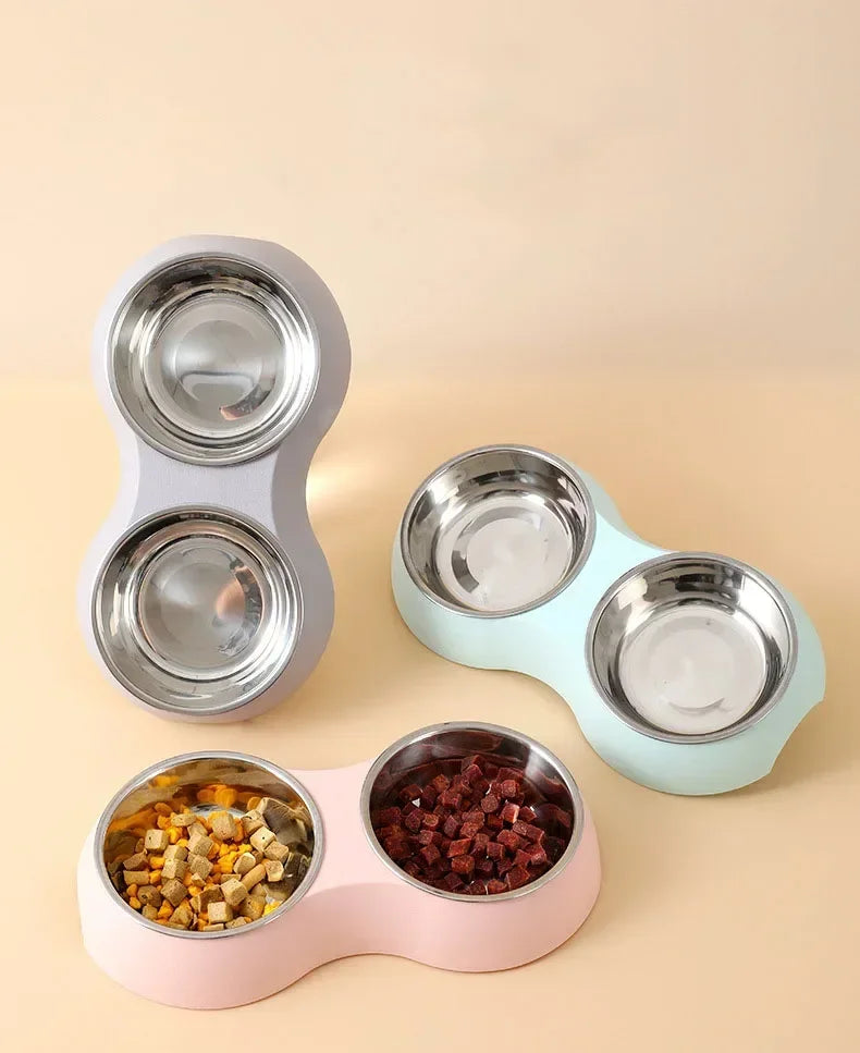 Double Stainless Steel Pet Food & Water Bowl