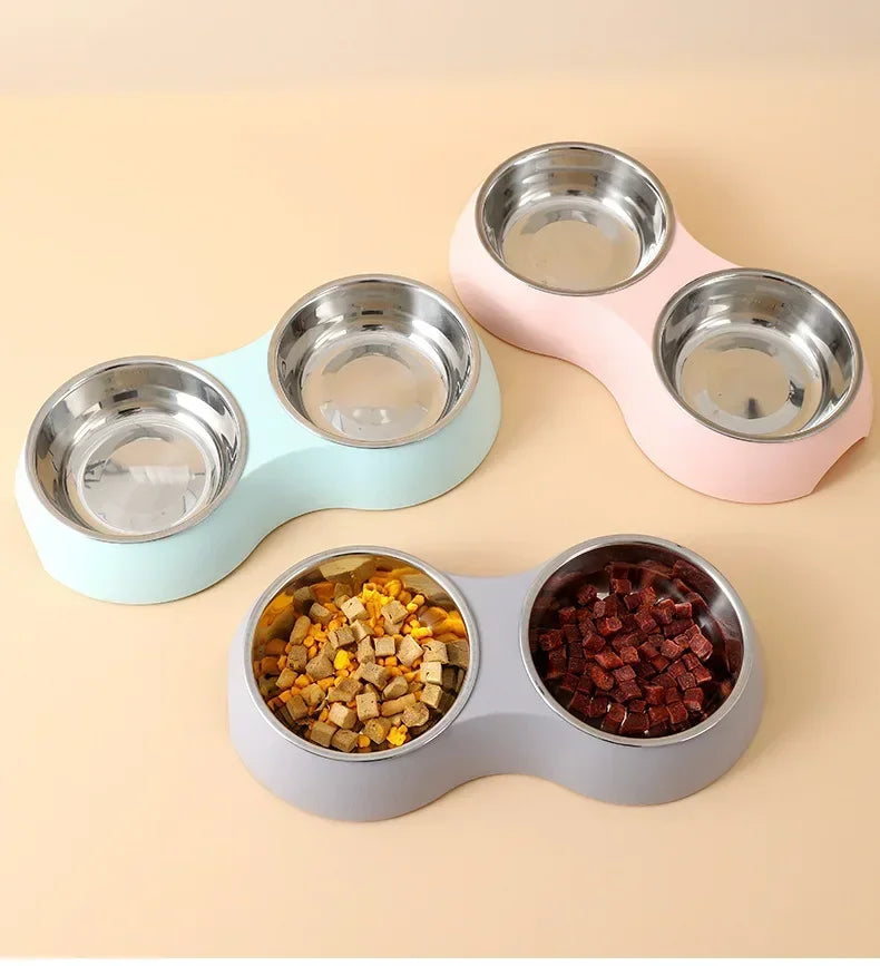 Double Stainless Steel Pet Food & Water Bowl